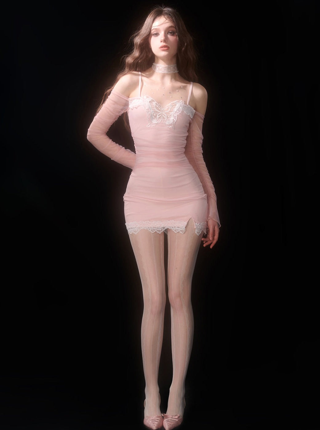 Pink Hollow Butterfly Dress