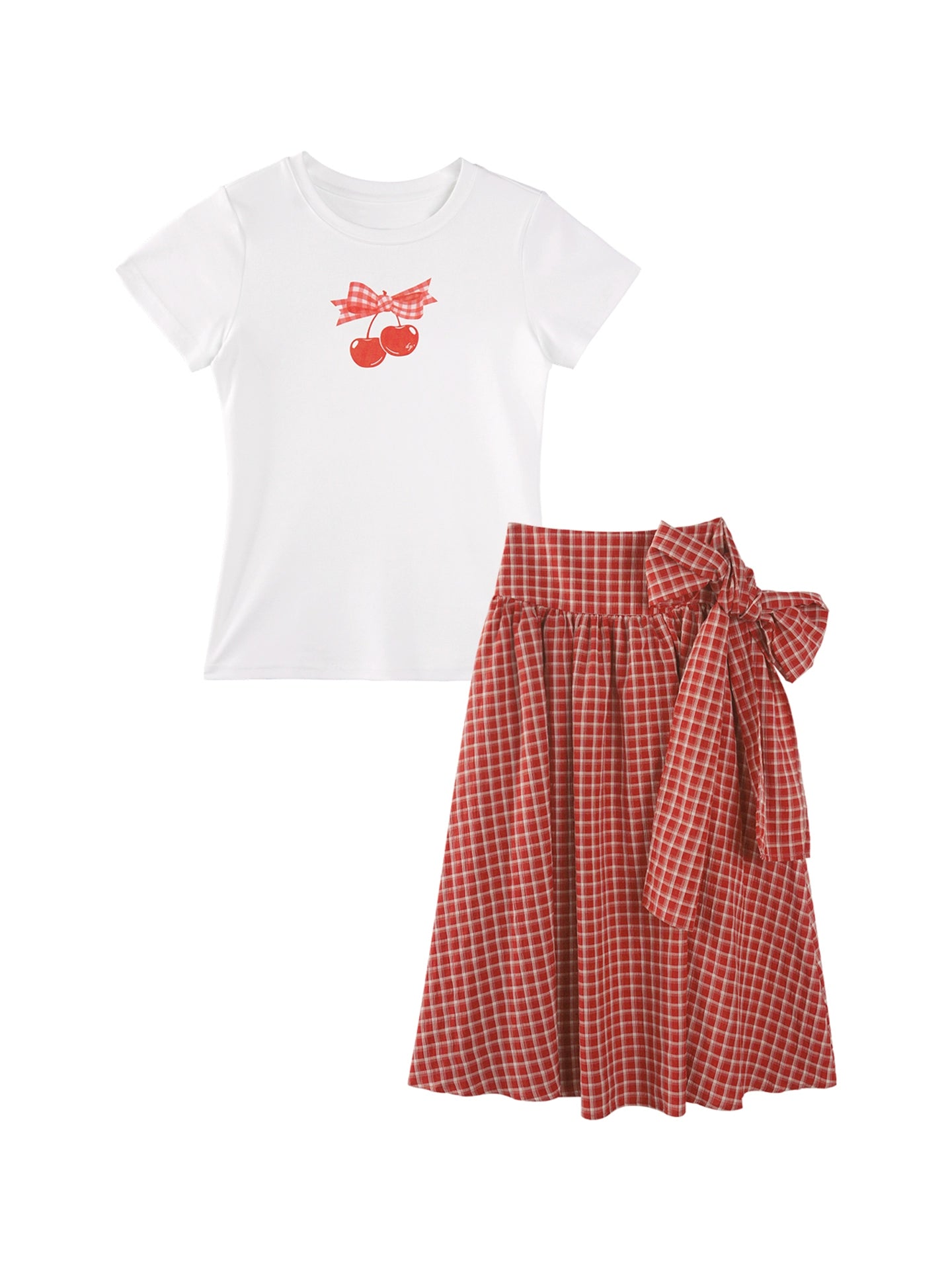 Pink Cherry Print Halter Skirt Set-Up