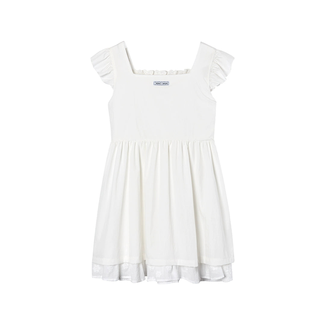 Weißes French Small Flying Sleeve Kleid