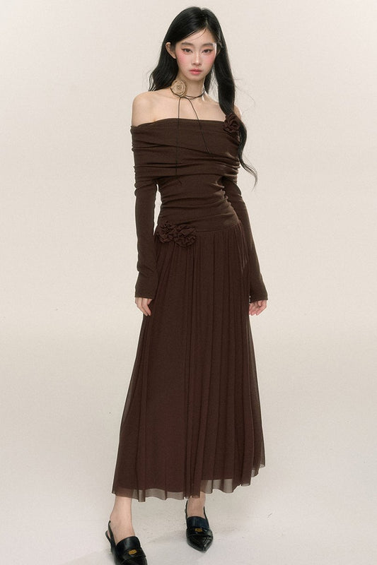 Long-SLEEVE ONE-SHOULDER MAXI Dress