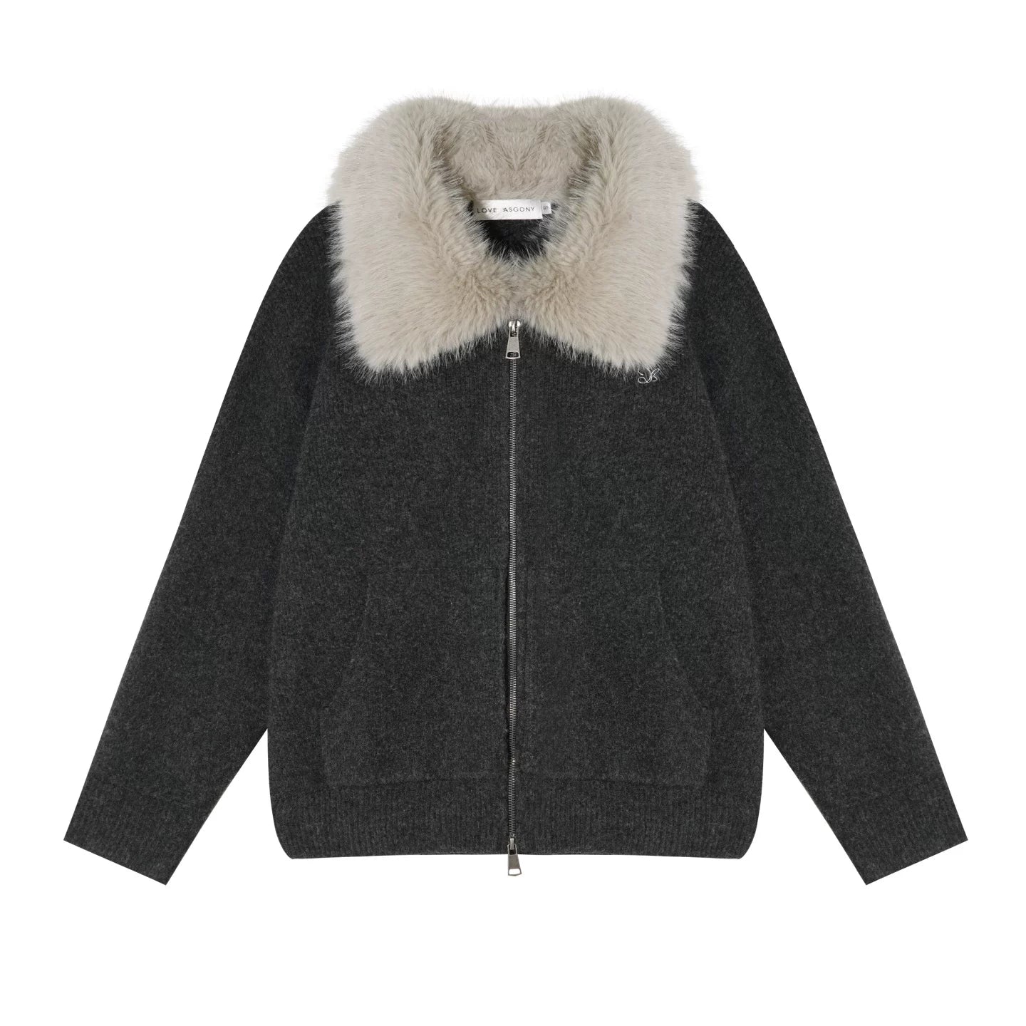 Wool Fur Collar Knit Jacket Set-Up