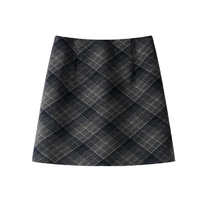 Vintage Red Plaid Woolen A-Line Skirt