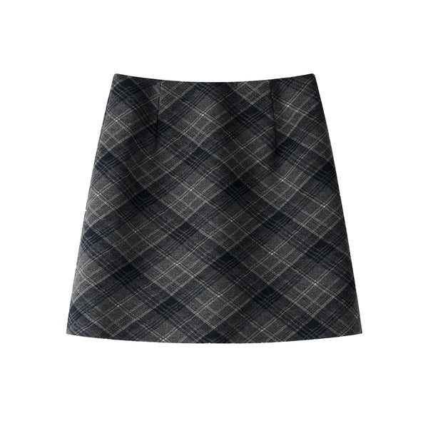 Vintage Red Plaid Woolen A-Line Skirt