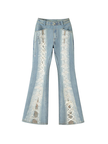 Visual Play Lace Ribbon Bow Jeans