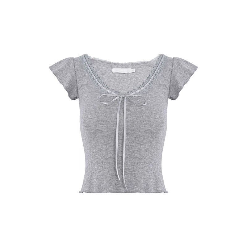 Lace V-Neck Tee Set-Up