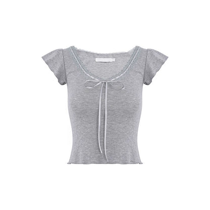 Lace V-Neck Tee Set-Up