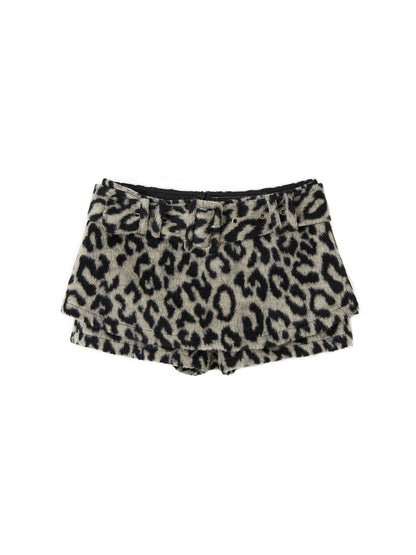 Leopard Print Wool Skirt Pants