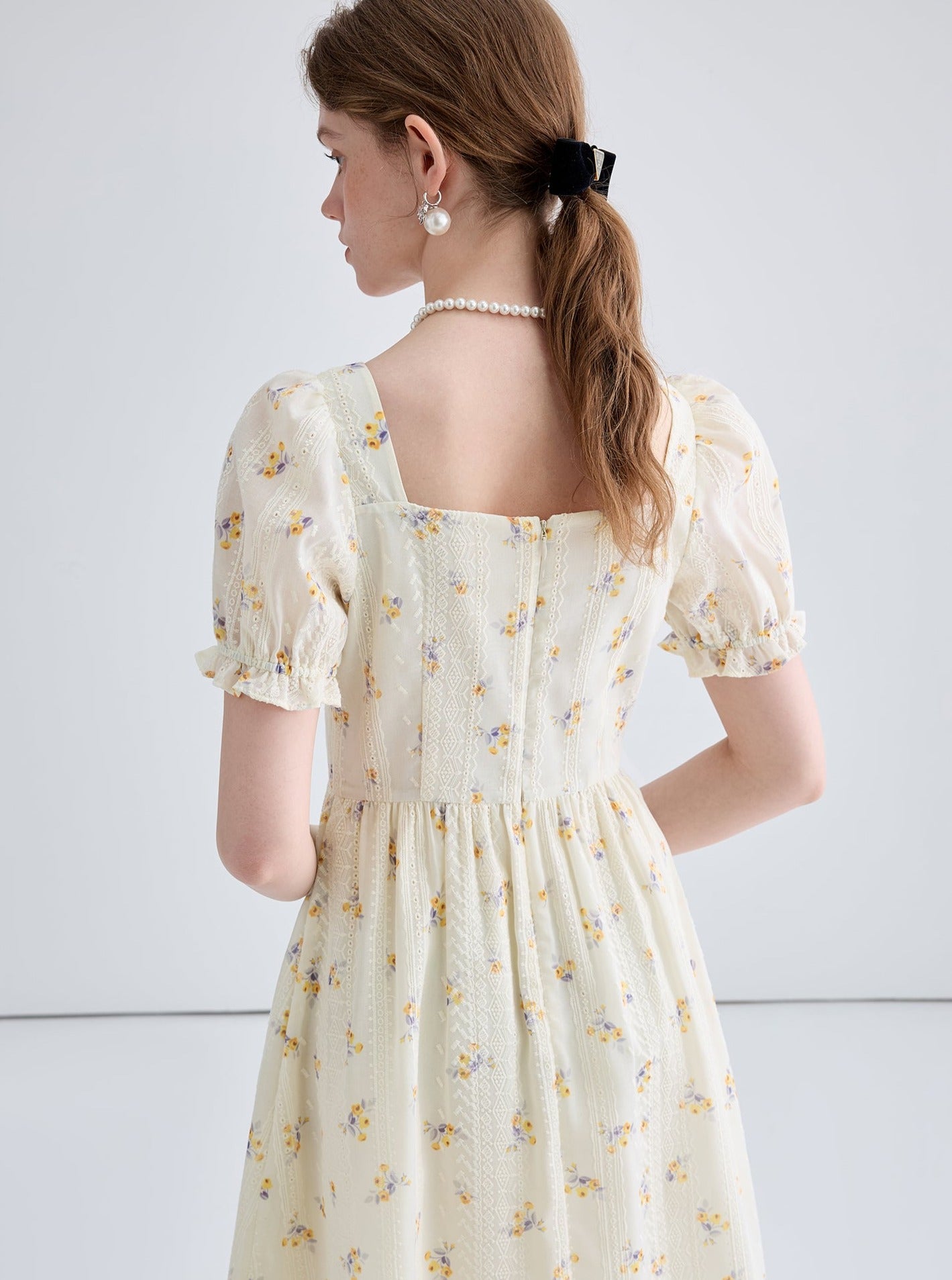 Square Neck Embroidered Dress