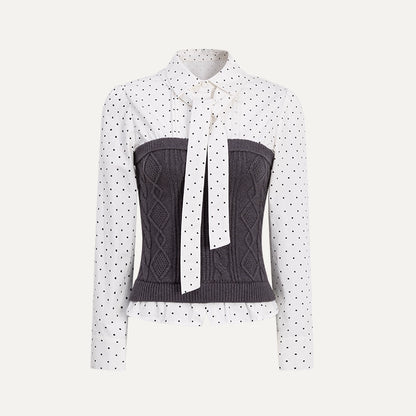 Polka Dot Patchwork Shirt And Skirt Set-Up