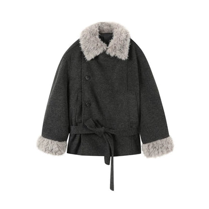 Fur Collar Thickened Woolen Coat Set-Up