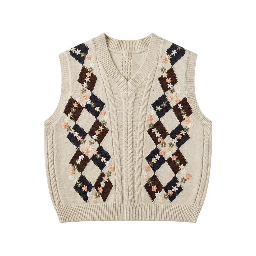 Varsity V-Neck Sleeveless Knitted Vest