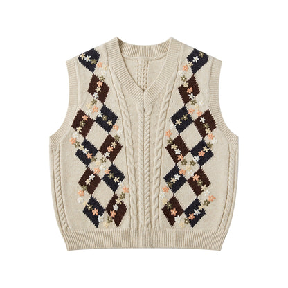 Varsity V-Neck Sleevels Knitted Vest