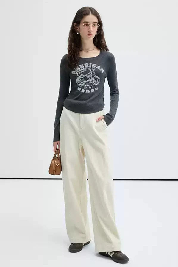 VEGA CHANG Casual Pants Women's Fall 2024 New Loose and Thin Loose Cotton Corduroy Wide-leg Pants