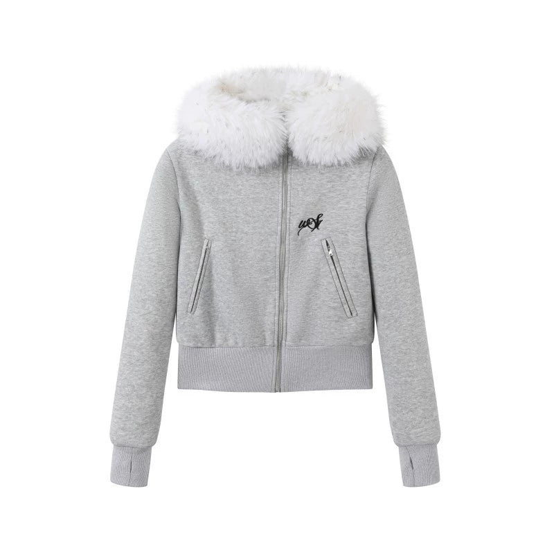 Plush Knitted Zipper Sweatshirt Set-Up