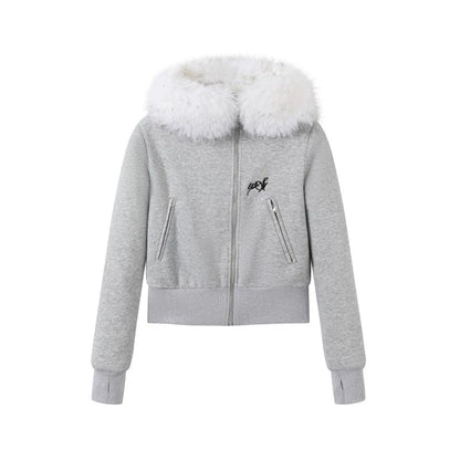 Plush Knitted Zipper Sweatshirt Set-Up