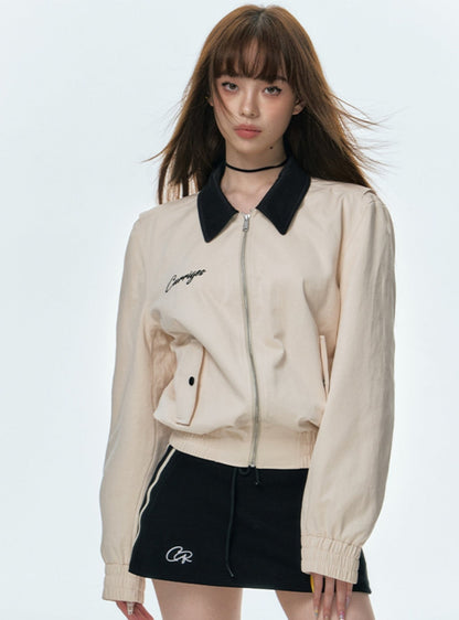 Retro Stitching Contrast Short Jacket