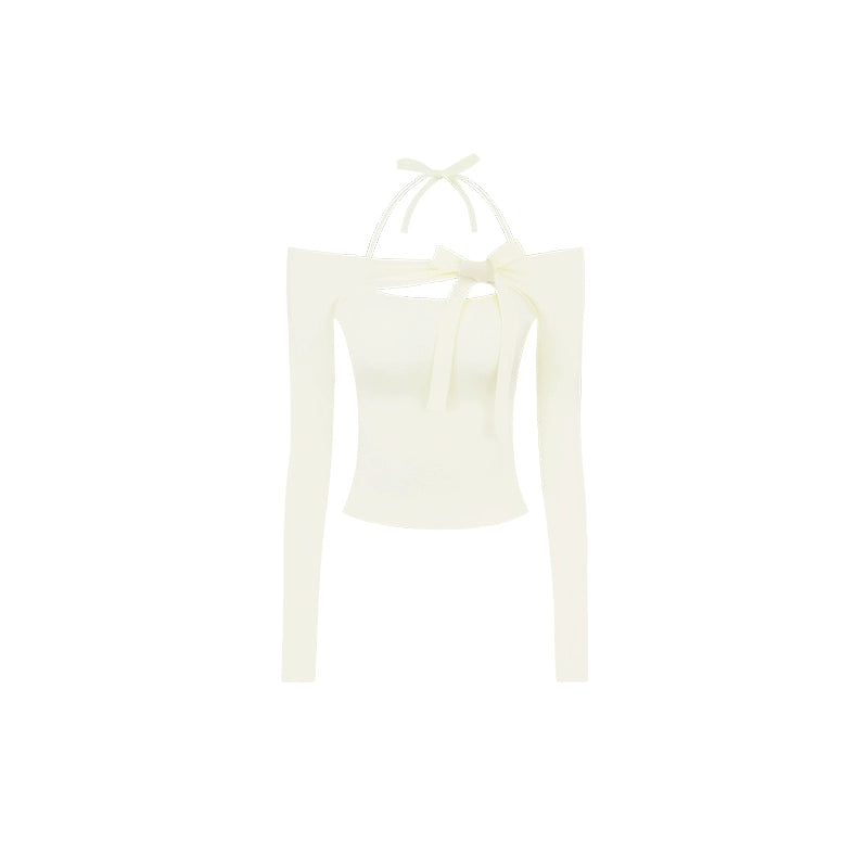 Slim One-Shoulder Bow Knit Top