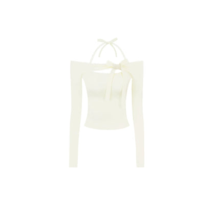 Slim One-Shoulder Bow Knit Top