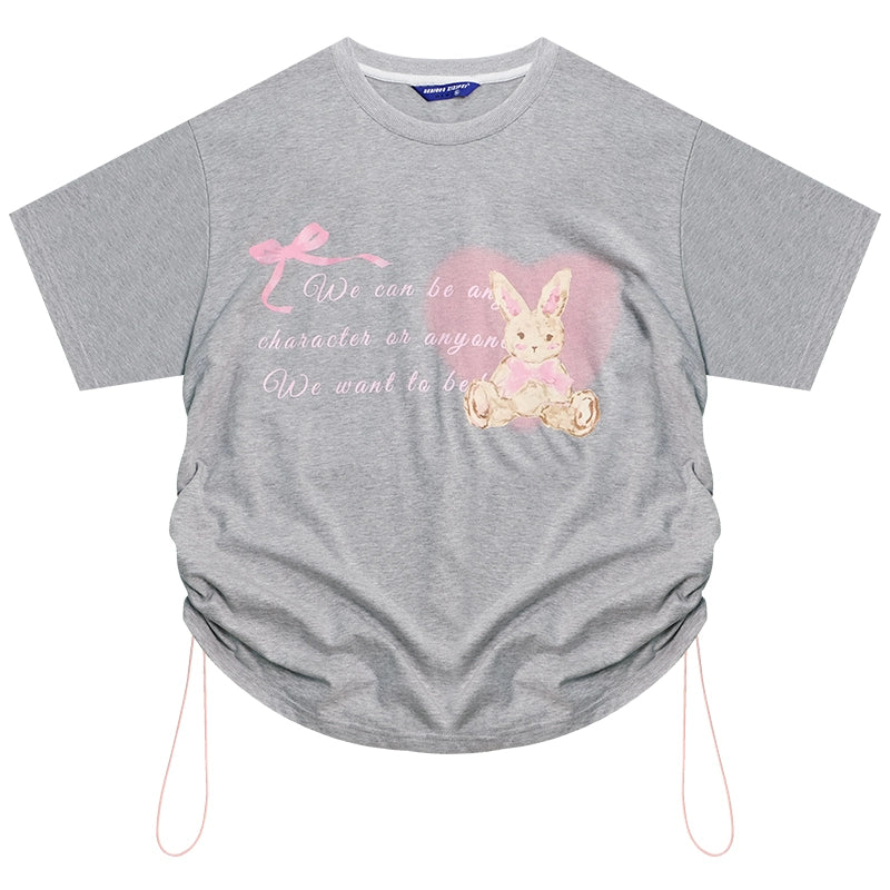 Drawstring Bunny Print T-Shirt