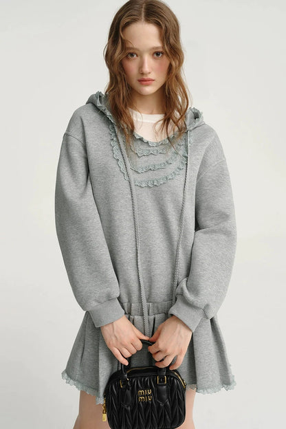 Grey Lace Panelled Collar Sweatshirt Dress