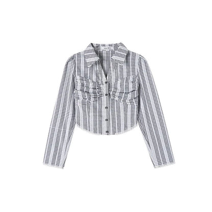 Striped slim fit cropped pleated shirt