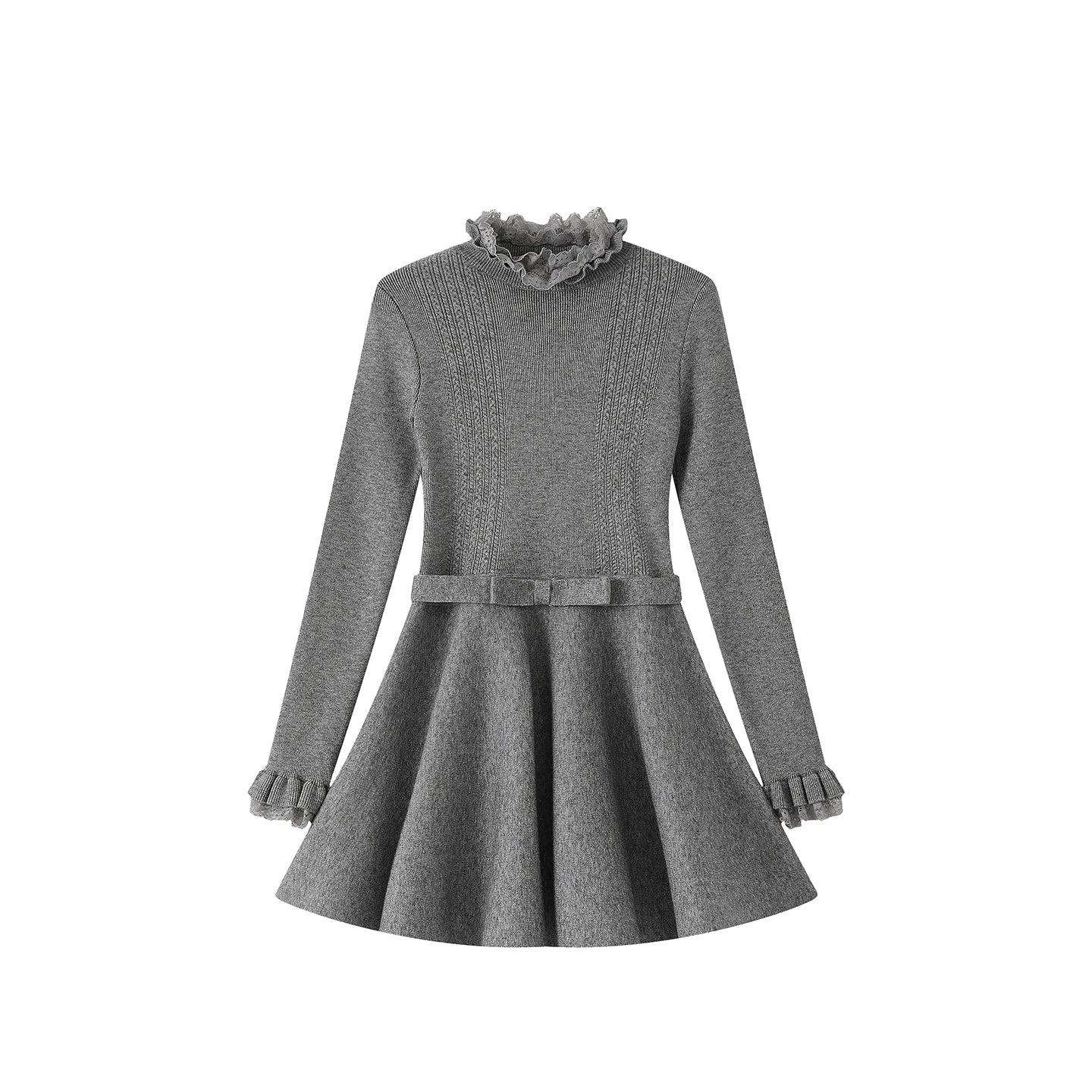 Lace High-Neck Knitted Dress