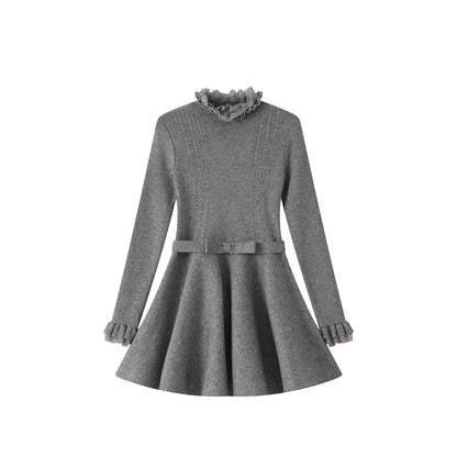 Lace High-Neck Knitted Dress