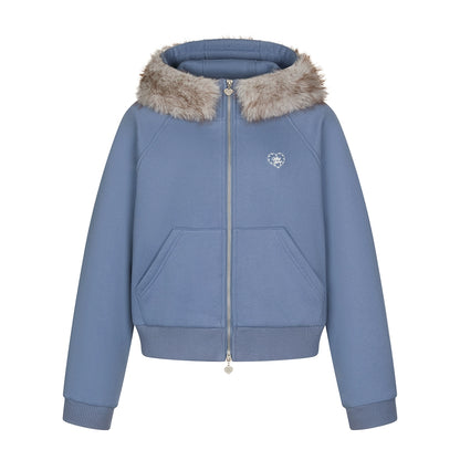 Navy Blue Fur Hooded Jacket