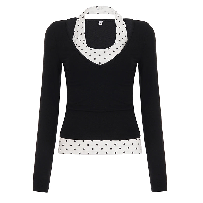 Polka Dot V-Neck Layered T-Shirt Set