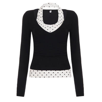 Polka Dot V-Neck Layered T-Shirt Set
