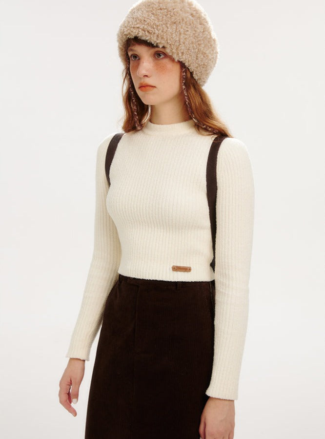 Vintage Half-Height Crewneck Slim Fit Knitted Crop Top