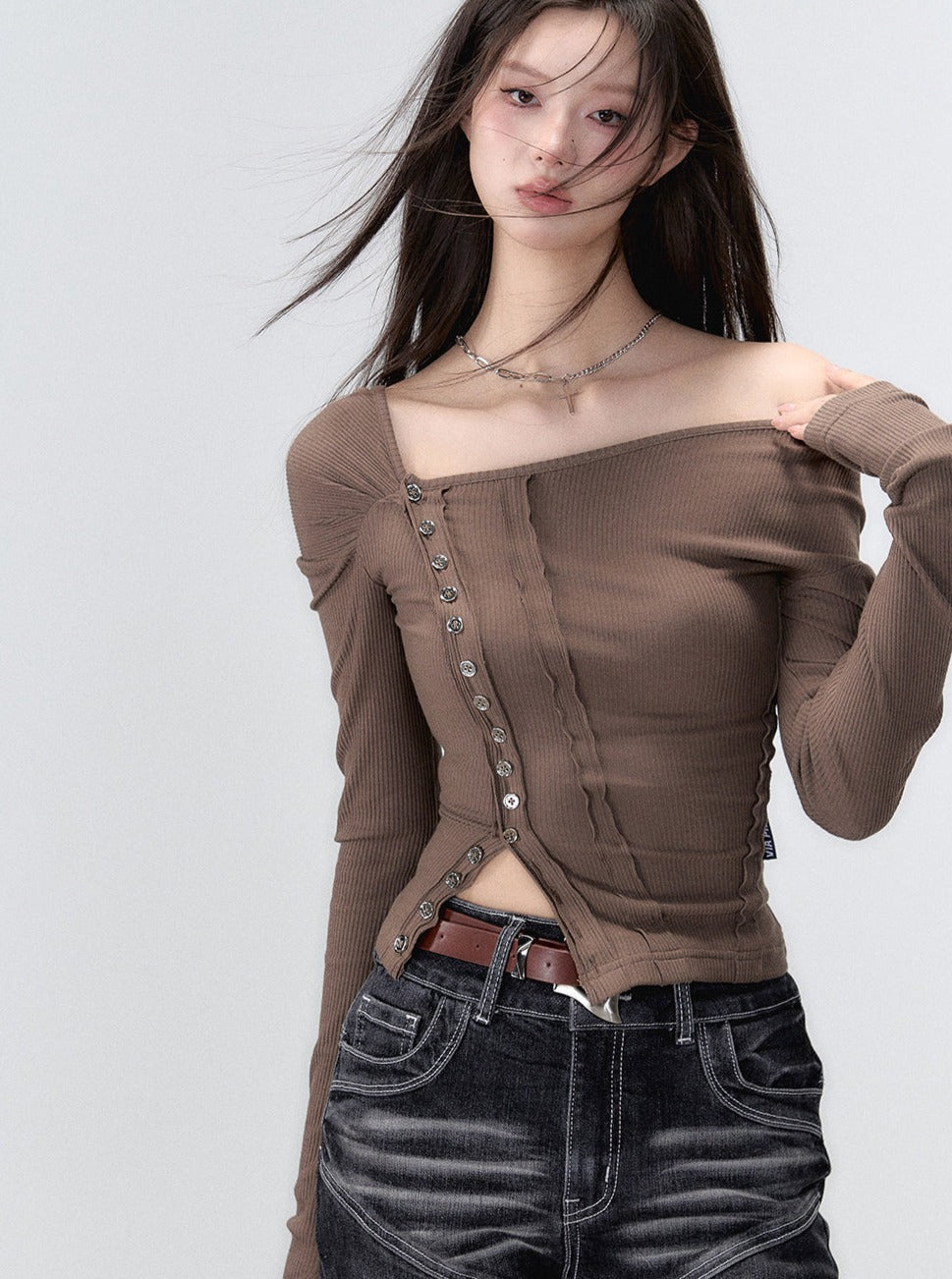 shoulder panels long sleeve T-shirt