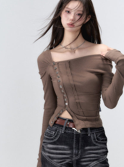 shoulder panels long sleeve T-shirt