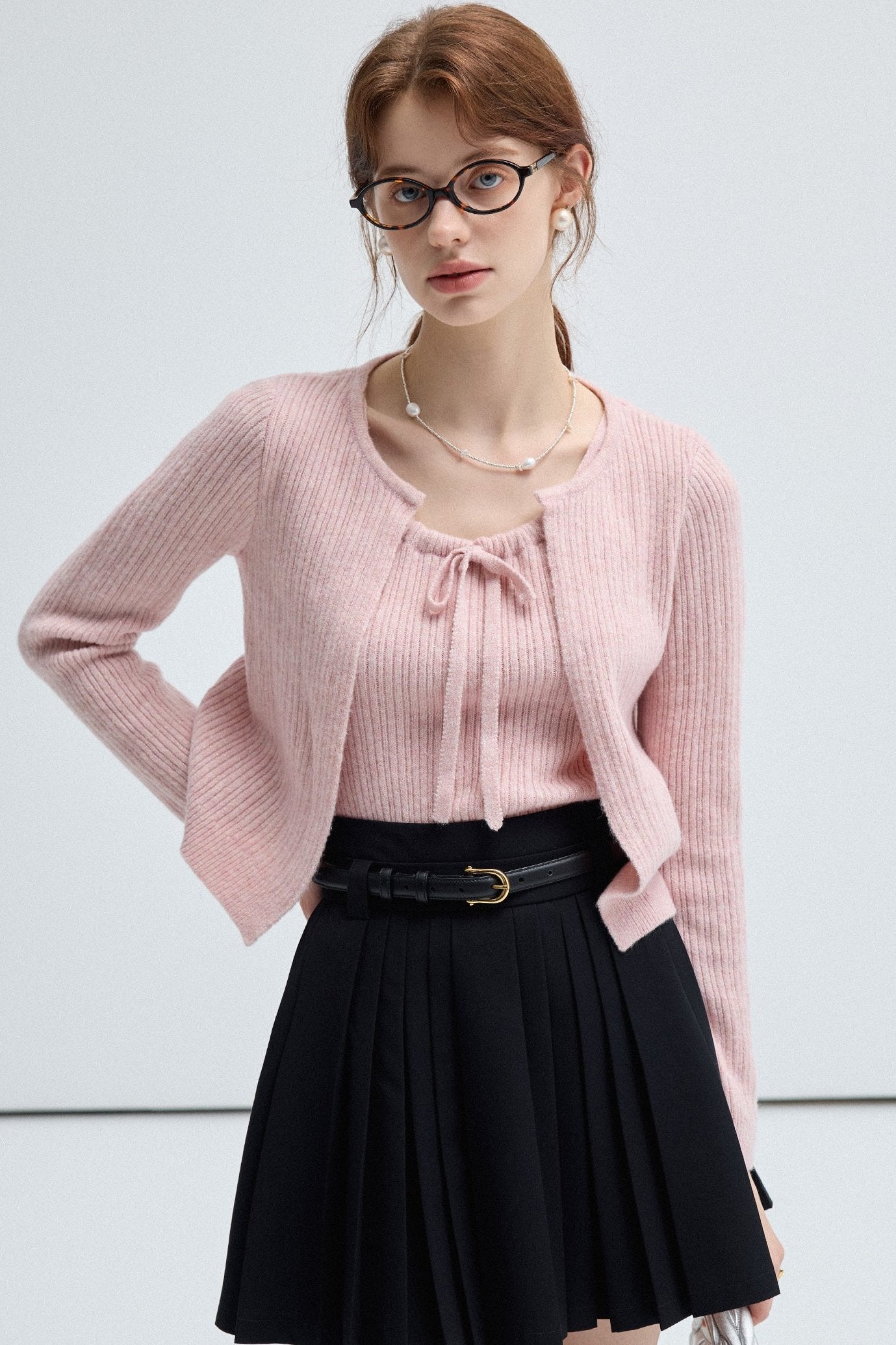 Pink Knitted Cardigan and Vest Set