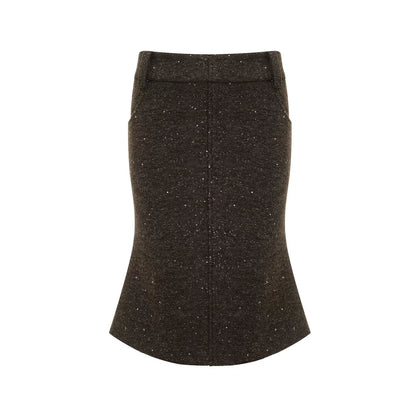 Khaki Tweed Jacket And Skirt Set-Up