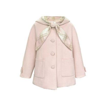 Pink Plaid Hooded Woolen Coat
