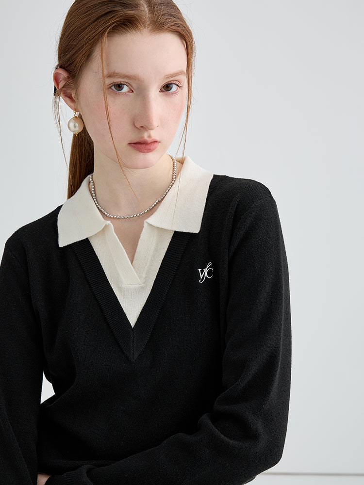 Polo collar pattern wool knitwear tops