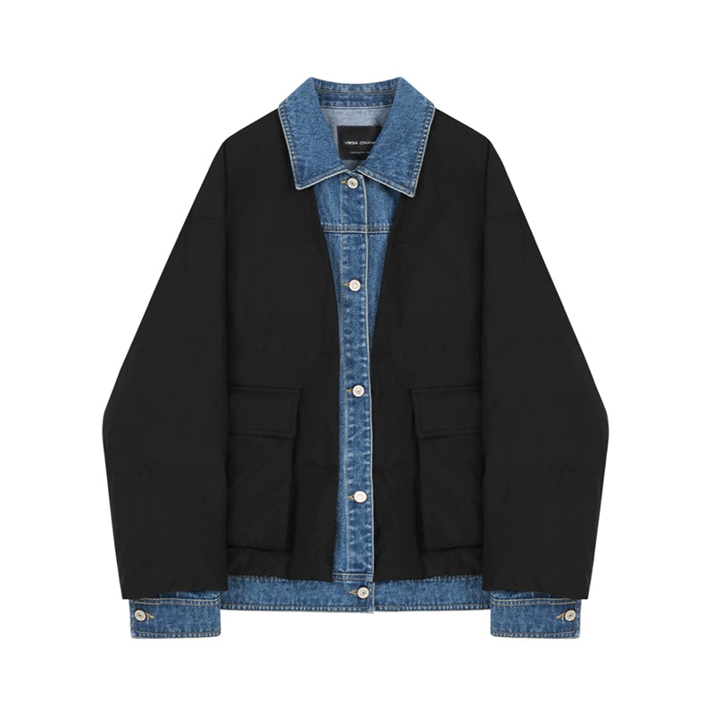 Denim Stitching Fake Two Jacket