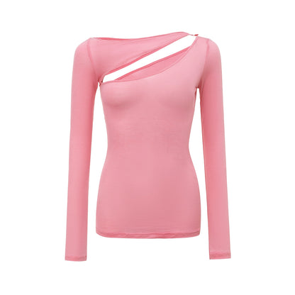 Slanted Shoulder Long-Sleeved T-Shirt