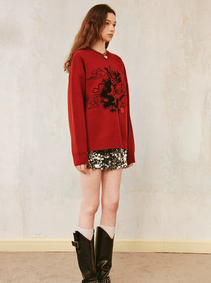 Dragon Loose Long Sleeve Knit Sweater