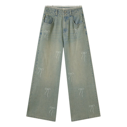 Vintage High-Waisted Diamond Bow Straight Pants