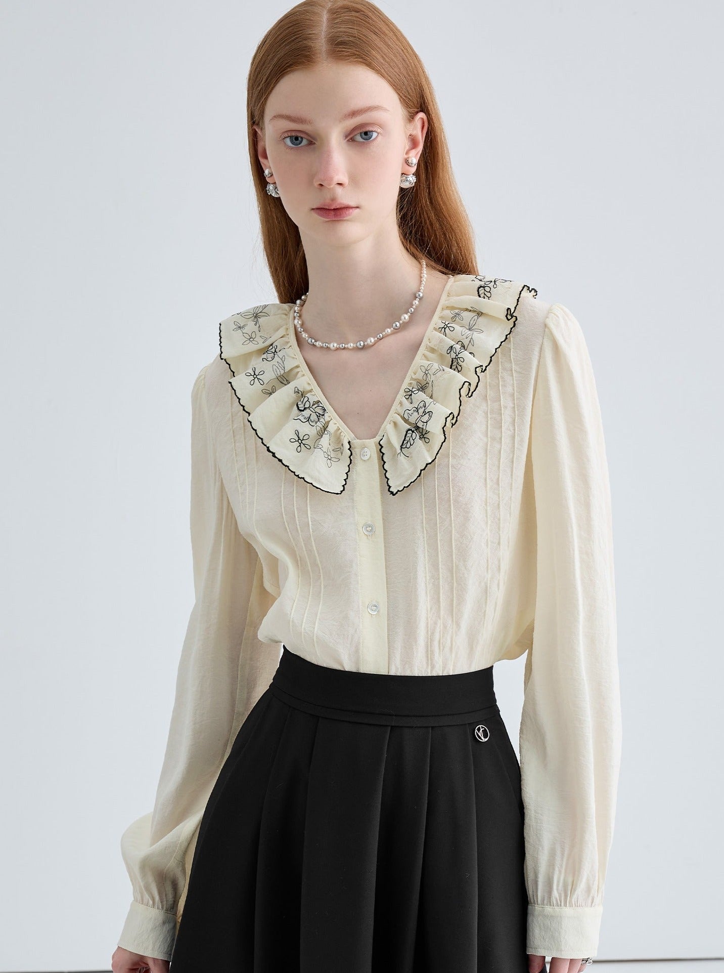 French niche embroidered doll collar top