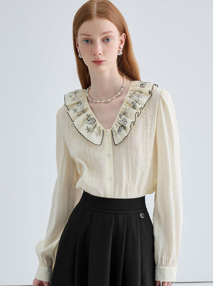 French niche embroidered doll collar top