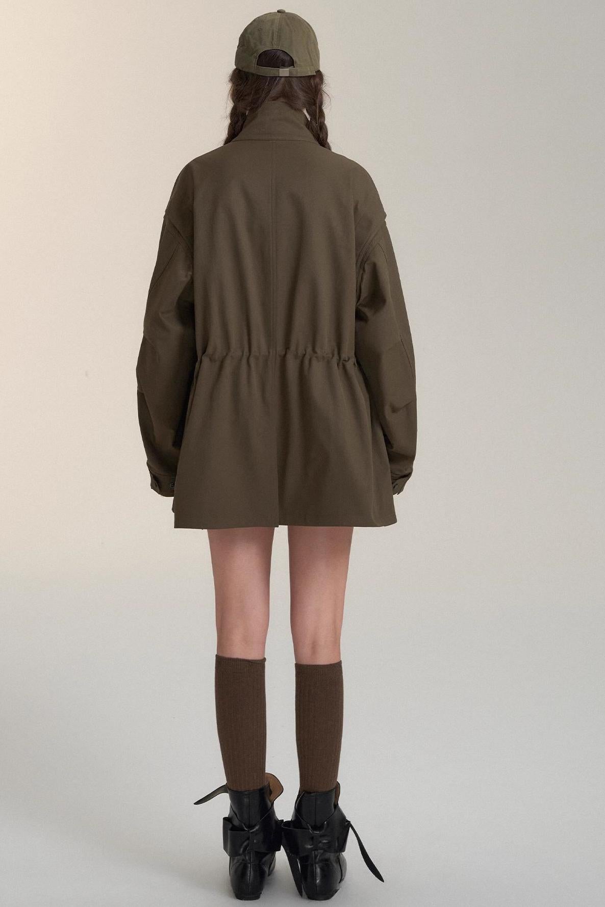 Drawstring Bow Cargo Coat