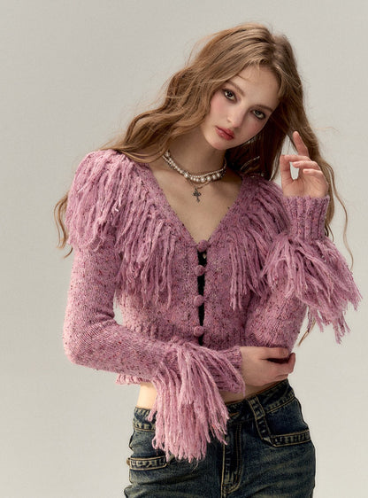 Tassel Colorful Knit Cardigan Tops