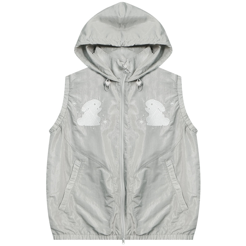 Rabbit Embroidery Hooded Cardigan