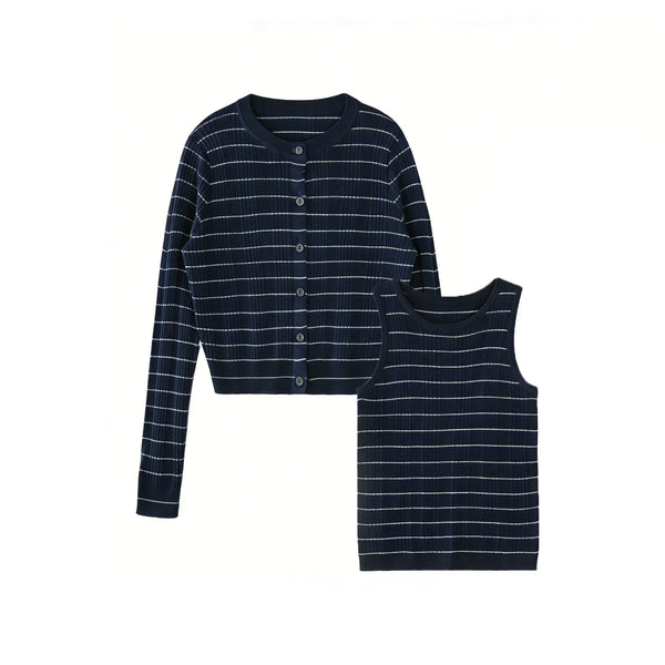 Conjunto de cárdigan y top de lana musgo claro