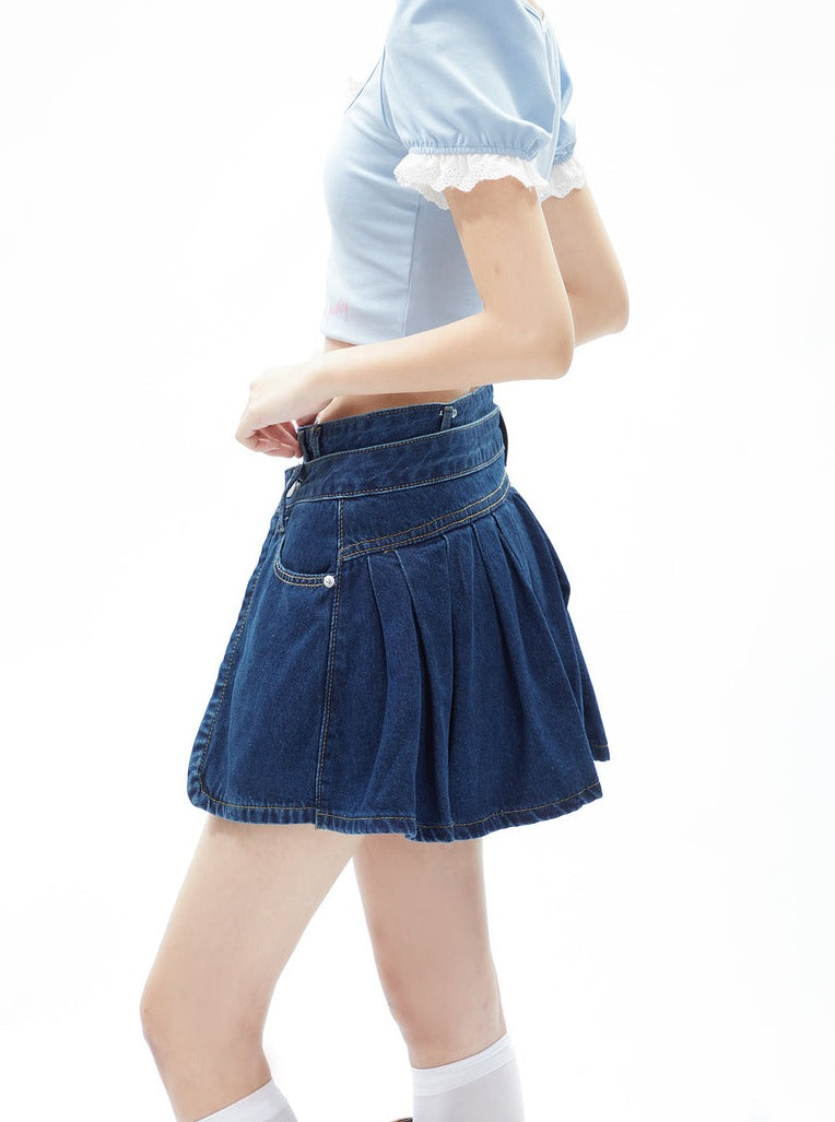 Denim Apron Shorts Two Piece Set