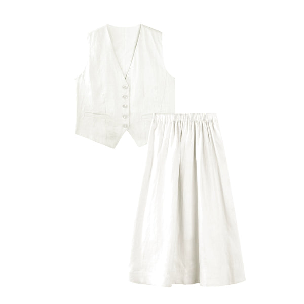 Elegant V-Neck & Pleated Skirt Set