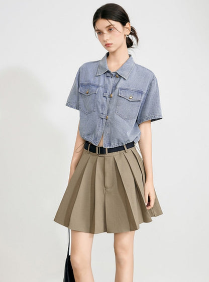 Chinese Denim Shirt Skirt Set